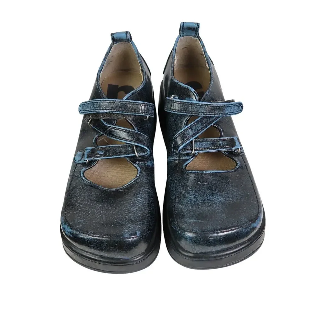 Vintage 90s Report Black Blue Mary-Jane Chunky Platform Shoes 9